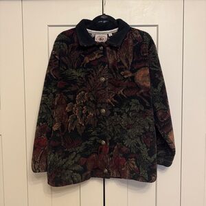Vintage Tapestry Floral Fleece Jacket | Cozy Cottagecore Button Jacket | Size M